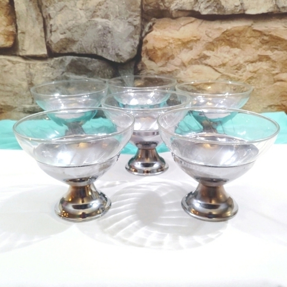 6 Vintage Sherbet Cups Bowls Ice Cream Dessert Pudding MCM 50s Footed Pedestal - Picture 5 of 12